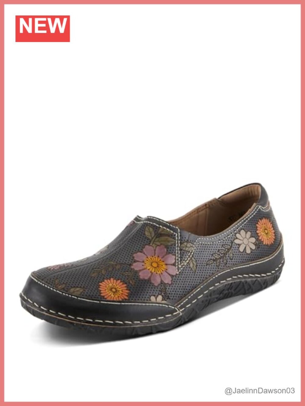 Hand-Painted Leather Floral Slip-On Mocc, Flexible Elastic Stretch, Cushioned